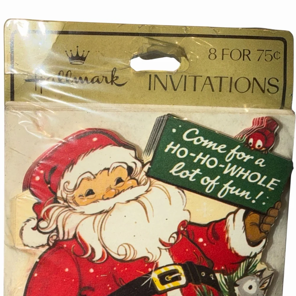 Hallmark Vtg Santa Wildlife Die-Cut Christmas Card invitations 8pk NEW Kitschy